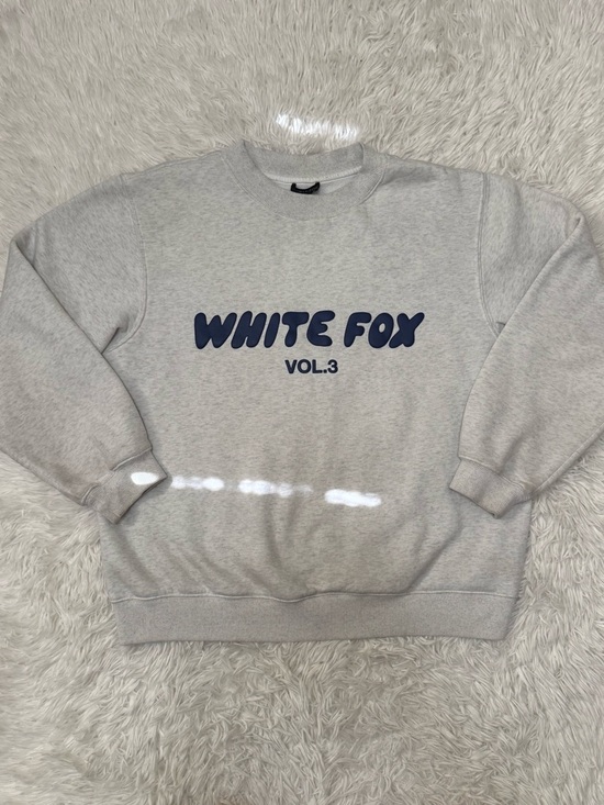 White Fox Boutique Tops - White Fox Boutique Light Grey Crewneck with Navy Logo